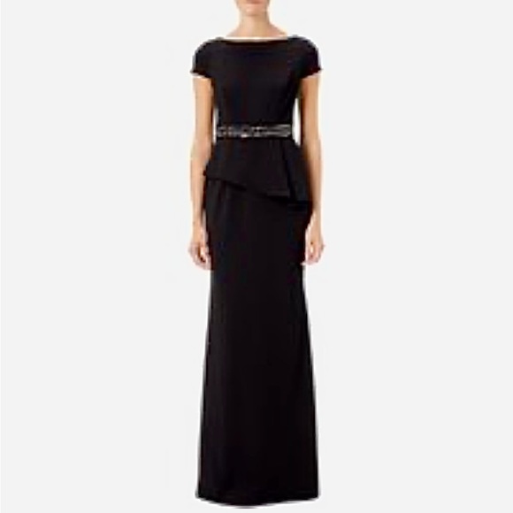Adrianna Papell Dresses & Skirts - Adrianna Papell Full Length Cap Sleeve Black Gown with Rhinestone Belt, size 4